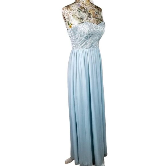 Formal Strapless Lace Sparkle Sequin Baby Blue Long Chiffon Gown Maxi Dress NEW! - Picture 8 of 13